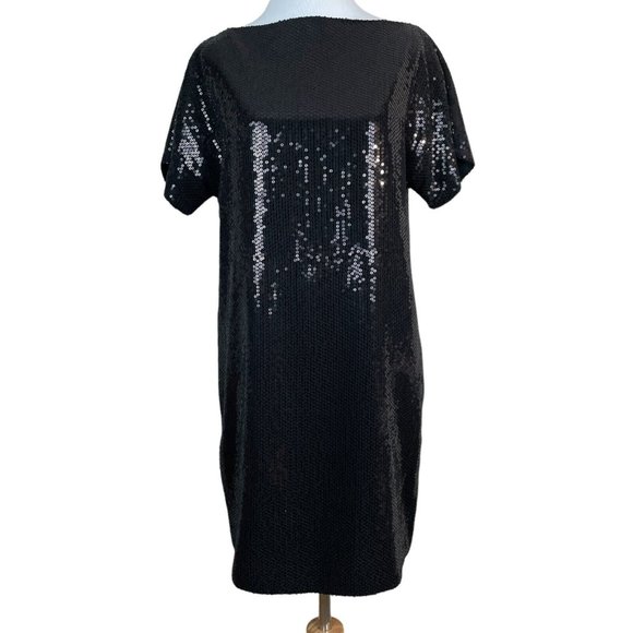 Robert Rodriguez Dress Womens 6 Black Sequin Mini Shift Short Sleeve Cocktail - Picture 1 of 12